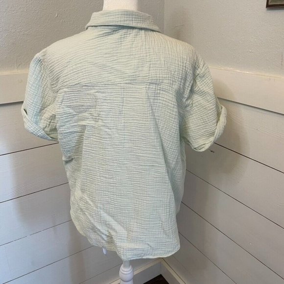 Lucky Brand Waffle Knit Light Mint Green Soft Button-Down Blouse Women's‎ Size L - Picture 3 of 7